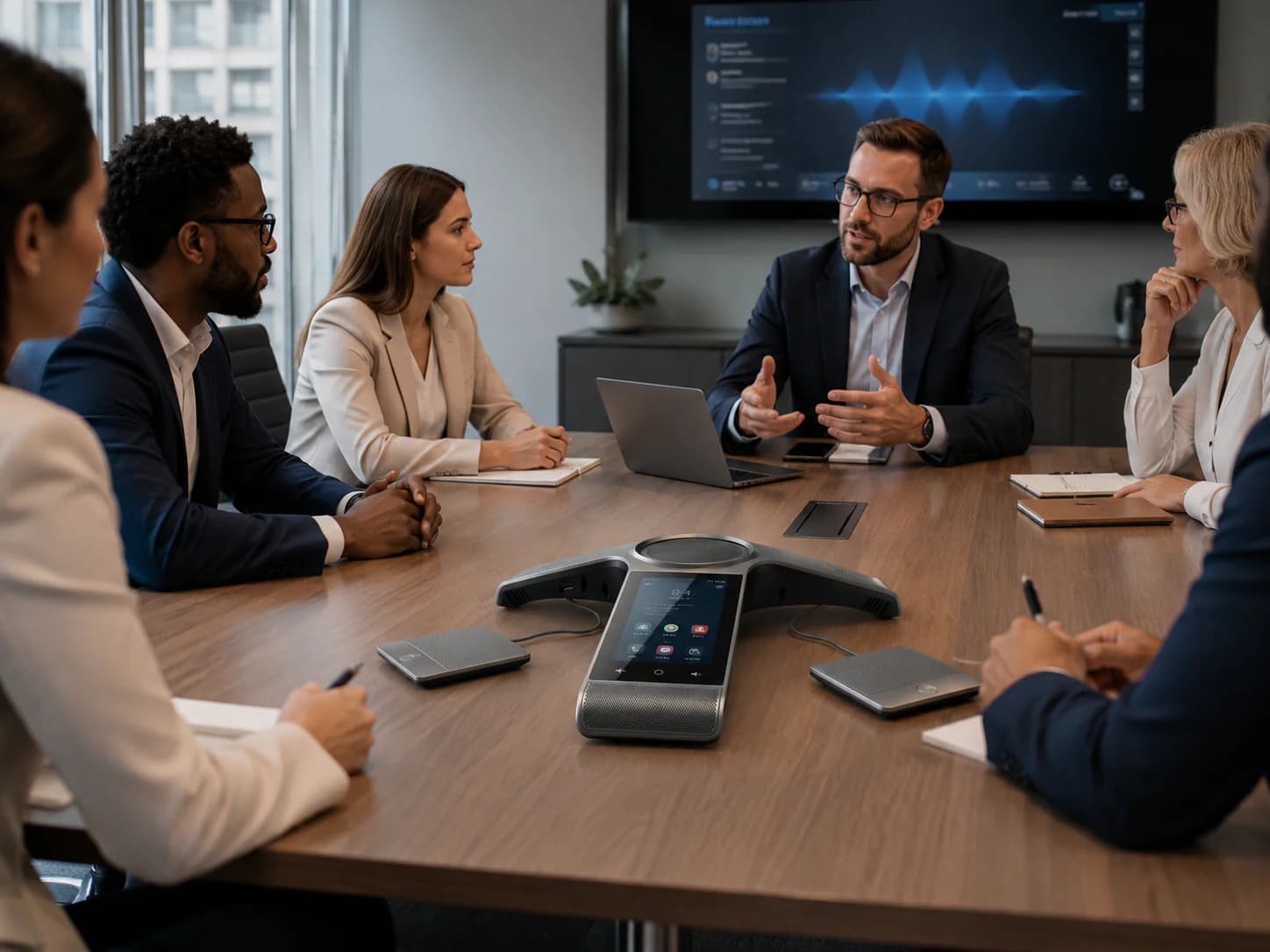 Team in einer Besprechung, illustrative Darstellung